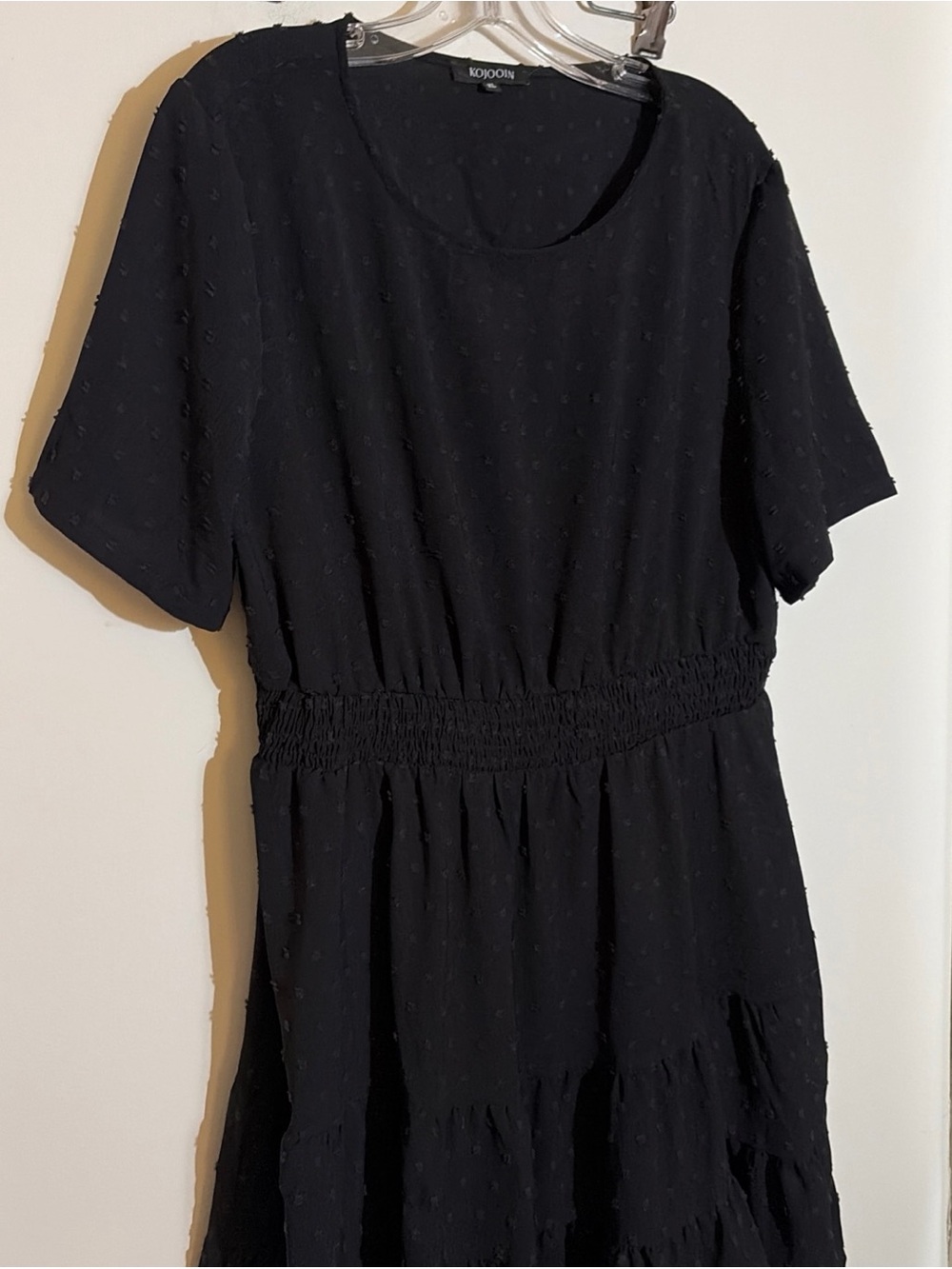 KOJOOIN Black Short-Sleeve Smocked Waist Dress